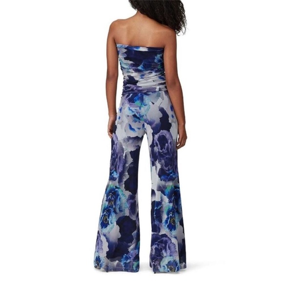 FUZZI Strapless Bandeau Blue Floral Mesh Jumpsuit in Blue Size SMALL - Picture 3 of 10
